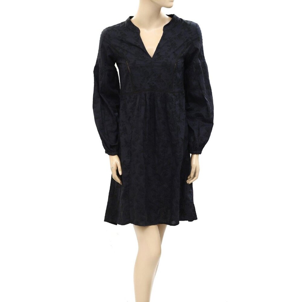 Odd Molly Anthropologie Embroidered Mini Dress Black Cotton Resort XS 0 255517